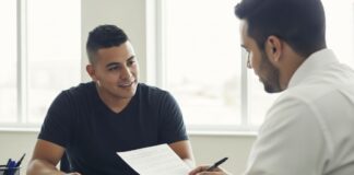 Cómo obtener un ITIN en 2025: paso a paso para inmigrantes sin papeles Migrante latino llenando formularios con ayuda en una oficina comunitaria en EE.UU.