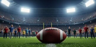 Jugadores Latinos NFL 2025: Estrellas a Seguir en la Nueva Temporada Montaje de jugadores latinos de la NFL como Isaiah Pacheco y Chris Olave en poses de acción, listos para la temporada 2025