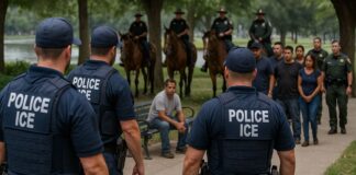 Redadas de migración julio 2025: más de 1,600 arrestos en la primera semana en EE.UU. Agentes federales durante operativo de redada en parque de Los Ángeles en julio 2025